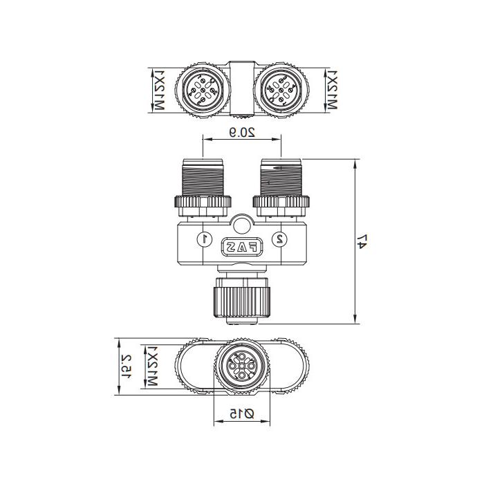 M12 5Pin female/2M12 5Pin male、Y-connector、644456