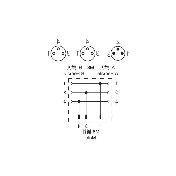 M8 3Pin male/2M8 3Pin female、Y-plug、Pre cast PVC non flexible cables、Grey sheathed、63D343-XXX